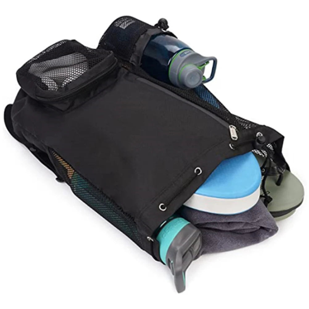 Swim Bag Mesh Drawstring Backpack - Multipurpose Lightweight Beach Bag with Wet Pocket for Swimming, Gym, and Workout Gear