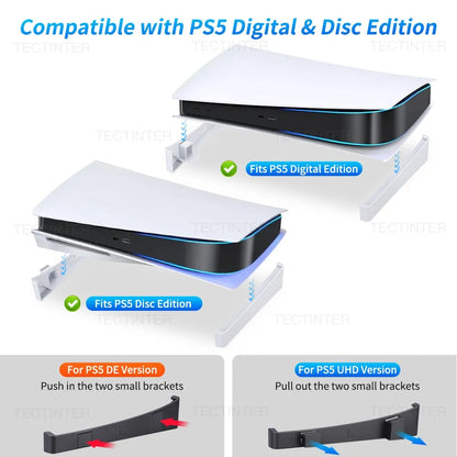2pcs Cooling Base Bracket Stand for PS5 - Horizontal Dock Mount Holder for Disc and Digital Edition Console, PS5 Gaming Accessories