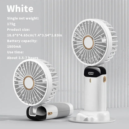 Handheld Mini Fan – 3000mAh Foldable Portable Desk & Neck Hanging Fan with 5 Speeds, USB Rechargeable & Phone Stand Display