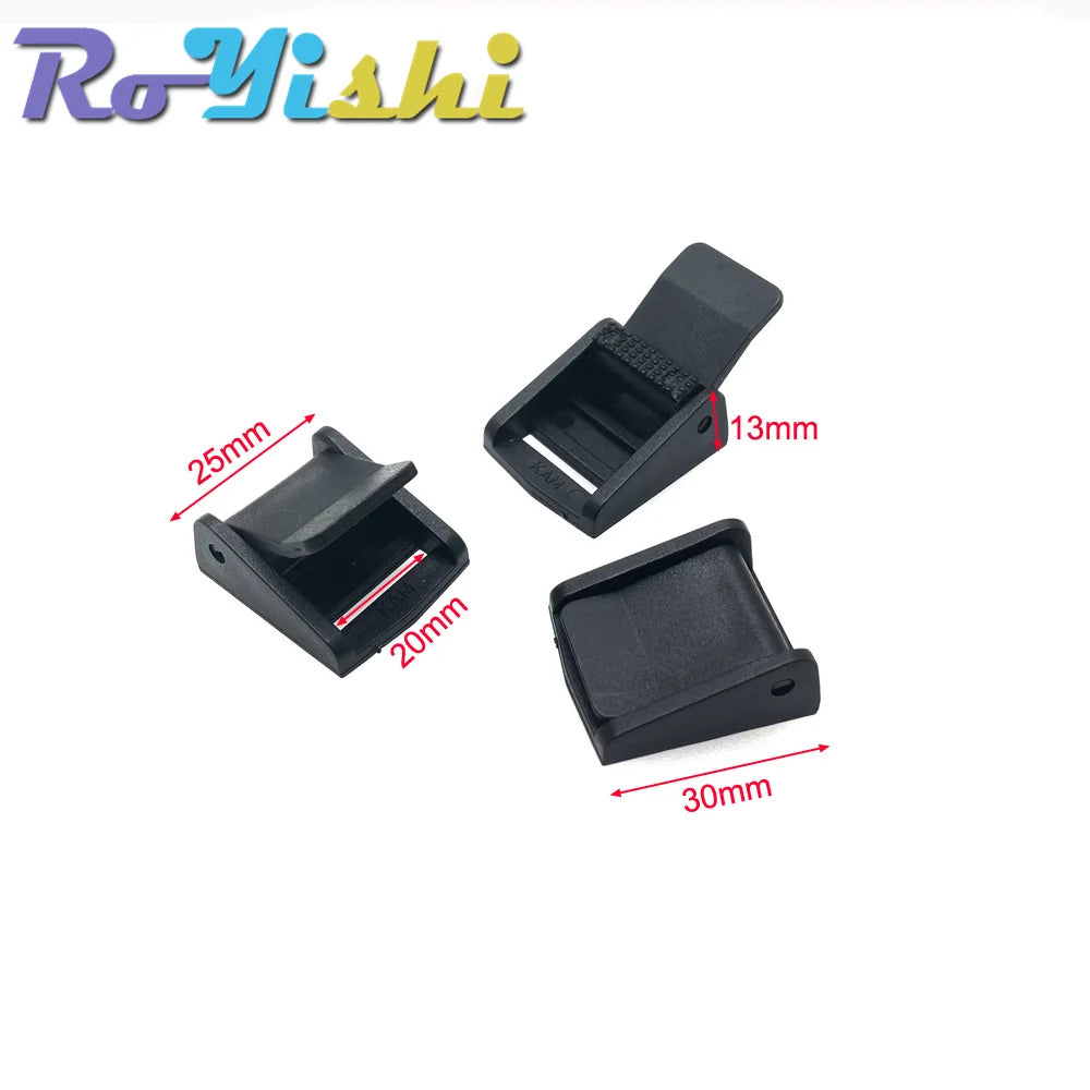 5Pcs Plastic Cam Buckle Set – Adjustable Black Toggle Clips for Backpack Straps & Webbing (5/8”–2” Sizes)