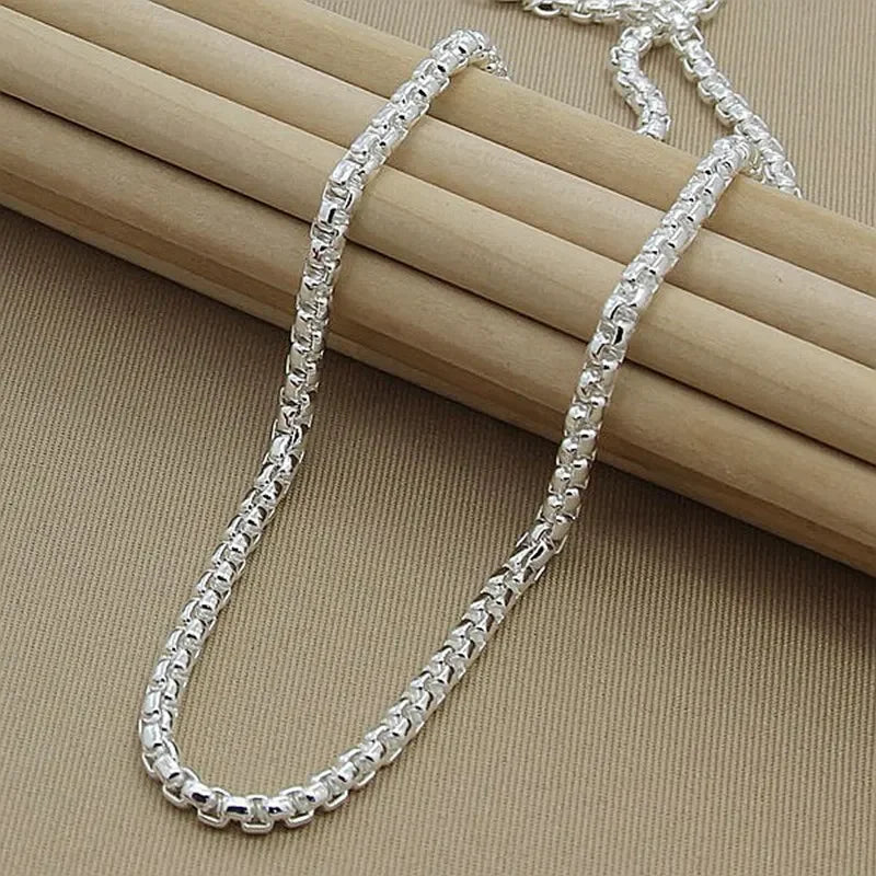 925 Sterling Silver 4mm Round Box Chain Necklace & Bracelet Set — 45–60cm Jewelry for Women, Men, and Boys, Wedding & Engagement Charm