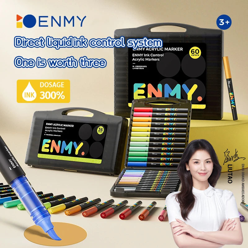 ENMY Acrylic Paint Marker Pens – Soft Tip, Direct Liquid Graffiti, Quick-Dry Pigments for Felt & Art Supplies