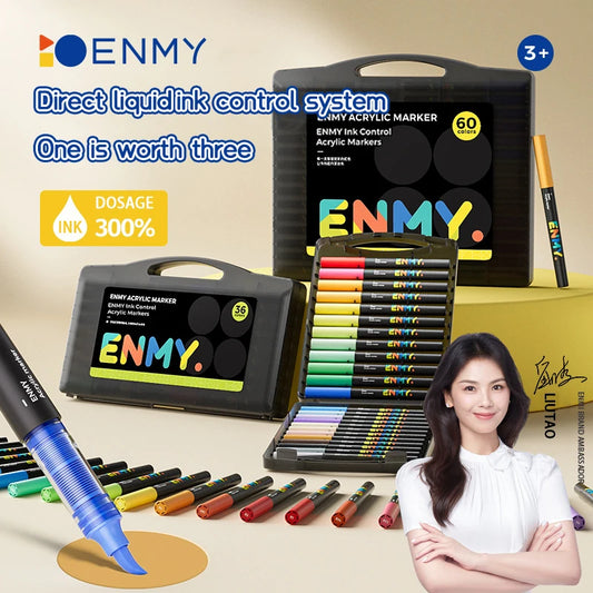 ENMY Acrylic Paint Marker Pens – Soft Tip, Direct Liquid Graffiti, Quick-Dry Pigments for Felt & Art Supplies