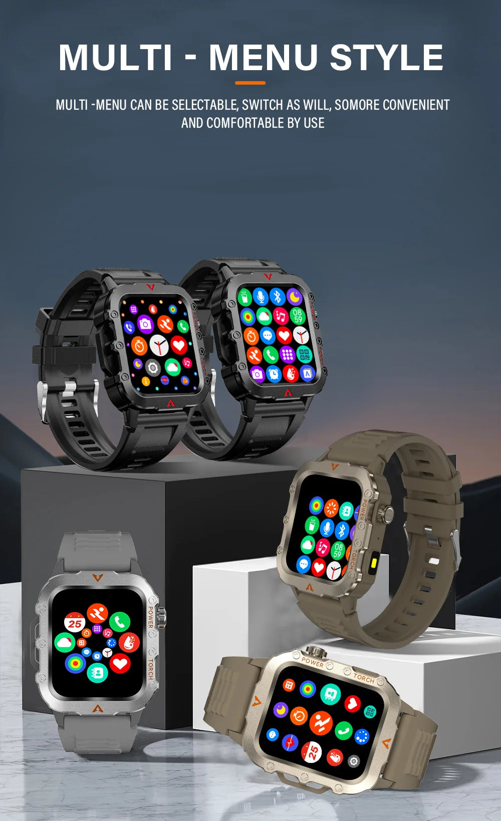 LAXASFIT Men’s Smart Watch – LED Flashlight, Outdoor Sports, Health Monitoring Wristwatch