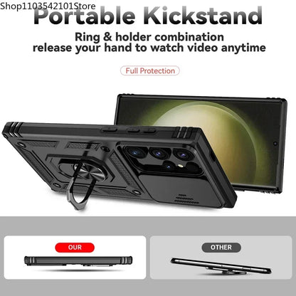 Rotating Camera Lens Armor Case - Military Grade Protective Cover for Samsung Galaxy S20-S25 Series & Note Models