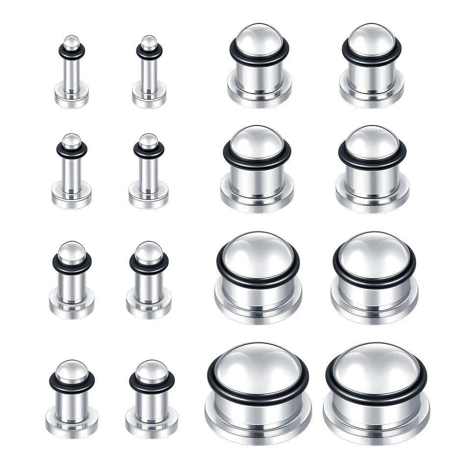2PCS Stainless Steel Ear Plugs & Tunnels — 1.6-16mm Silver Ear Gauge Stretching Kit for Men & Women