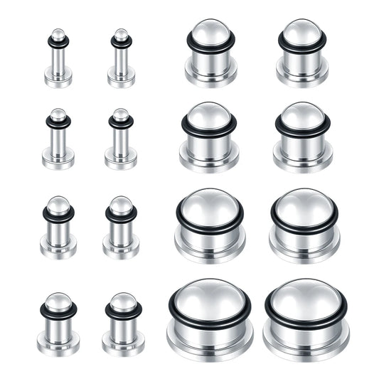 2PCS Stainless Steel Ear Plugs & Tunnels — 1.6-16mm Silver Ear Gauge Stretching Kit for Men & Women