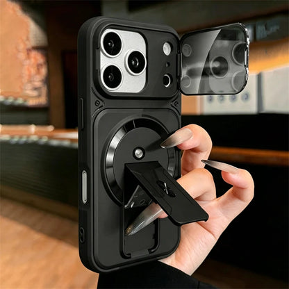 MagSafe Magnetic Armor Case - Foldable Stand & Camera Lens Protection for iPhone 11-17 Series