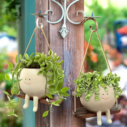 Swing Face Planter Pot: Lovely Plant Hanger Baskets for Succulent Flower Pots - Balcony Wall Hanging Decor