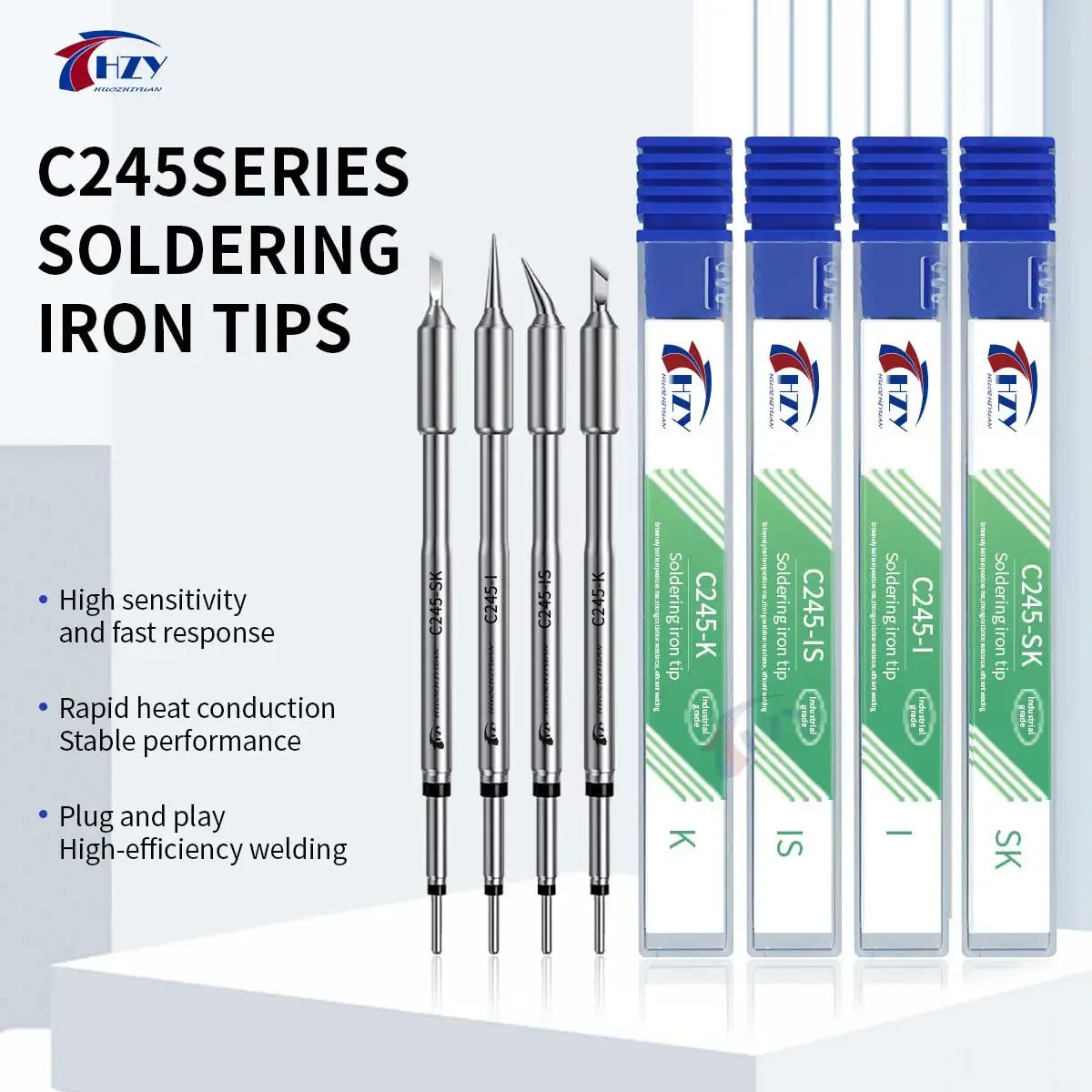 HZY C245 Series Soldering Iron Tips Set – I/IS/K/SK/939/945/966 Universal T245 Compatible Tips for Phone Repair & Soldering Stations