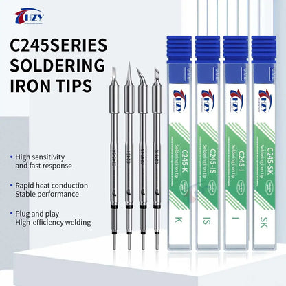 HZY C245 Series Soldering Iron Tips Set – I/IS/K/SK/939/945/966 Universal T245 Compatible Tips for Phone Repair & Soldering Stations