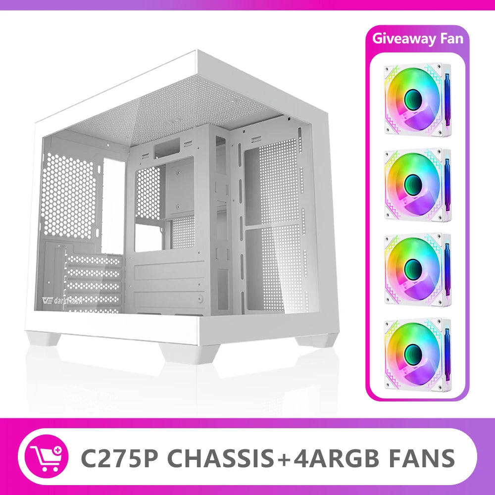 Aigo 275P Gaming PC Case — Sea View M-ATX/ITX Desktop with Double-Sided Tempered Glass