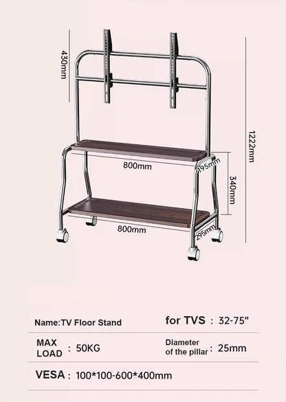 Rolling TV Stand on Wheels – Mobile Cart for 32–75in LCD & LED Flat/Curved TVs, Holds 110lbs, VESA 600x400mm