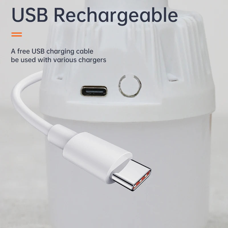Portable LED Camping Light Bulb USB Rechargeable – 1/2/3/5/10PCS Outdoor Hanging Lamp with 3 Lighting Modes (White/Orange)
