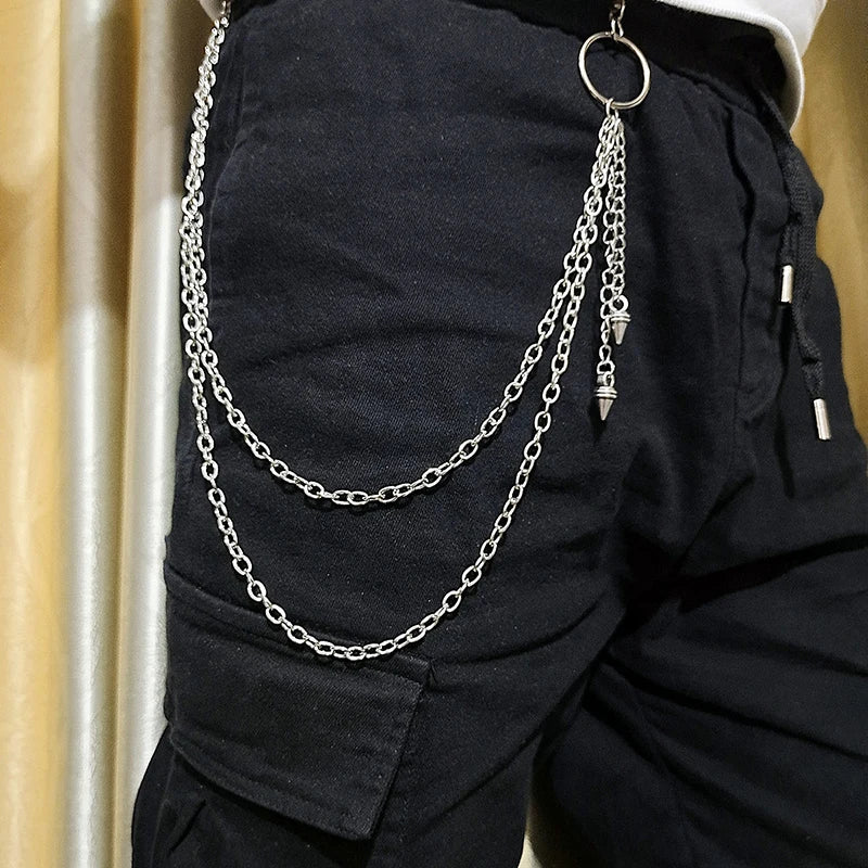 Punk Street Moon & Star Keychain – Goth Skull Rivet Waist Chain for Jeans, Unisex Rock Accessories