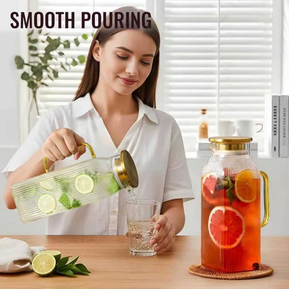 JUSTINLAU Borosilicate Glass Water Bottle - 1.2L/2L Large Capacity Juice & Drink Pitcher for Home & Restaurant