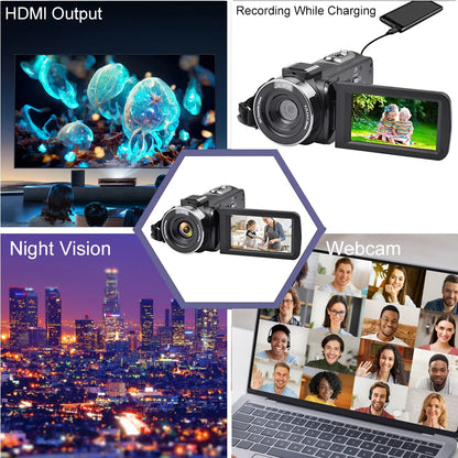 8K Digital Video Camera – 64MP Professional Recorder with 18X Digital Zoom, 3-Inch LCD Touch Screen Camcorder