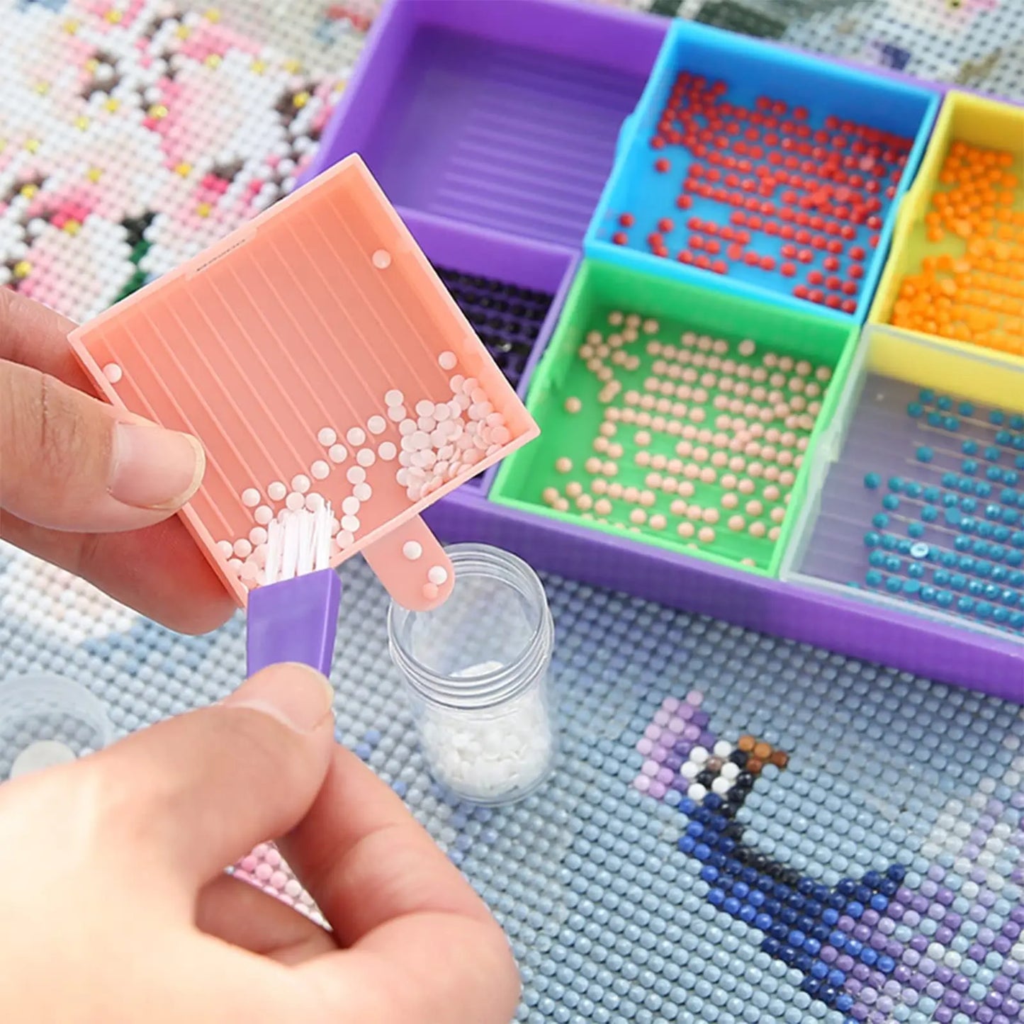 6-Grid Diamond Painting Accessory Tray Kit – Large Capacity Plate for Nail Art, Beading, and Cross Stitch