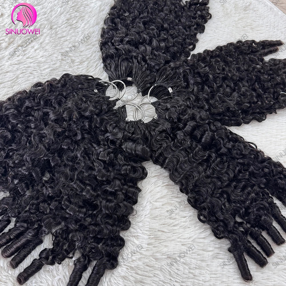 Burmese Curly Human Hair Extensions - 12A Natural Black Pre-Separated Feather Crochet Hair