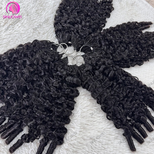 Burmese Curly Human Hair Extensions - 12A Natural Black Pre-Separated Feather Crochet Hair