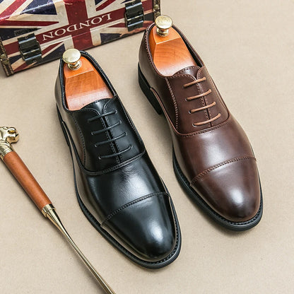 Men’s Luxury Leather Dress Shoes — Comfortable Pointed Business & Wedding Shoes Black