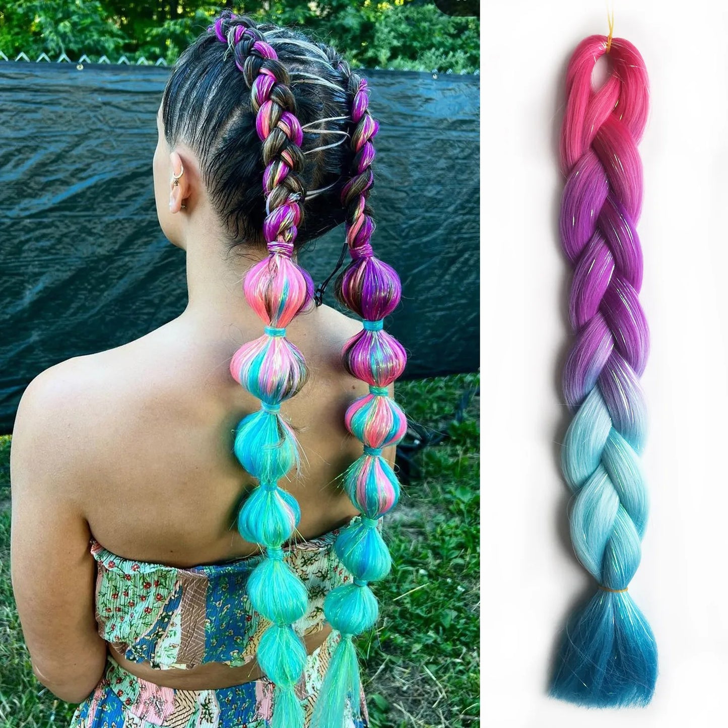 Purple, Pink & White Ombre Straight Braids – Hair Tinsel Festival Rave Extensions for Girls, Crazy Hair Day Braids