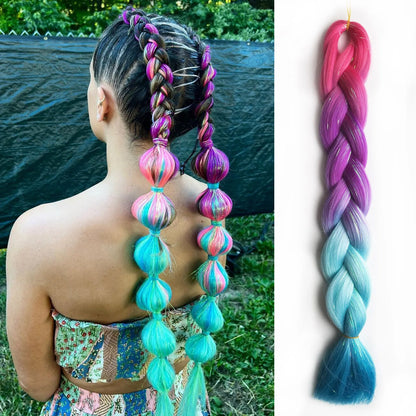 Purple, Pink & White Ombre Straight Braids – Hair Tinsel Festival Rave Extensions for Girls, Crazy Hair Day Braids