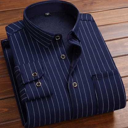 Men's Winter Plaid Flannel Shirt - Thick Fleece-Lined Long Sleeve Warm Casual Dress Shirt