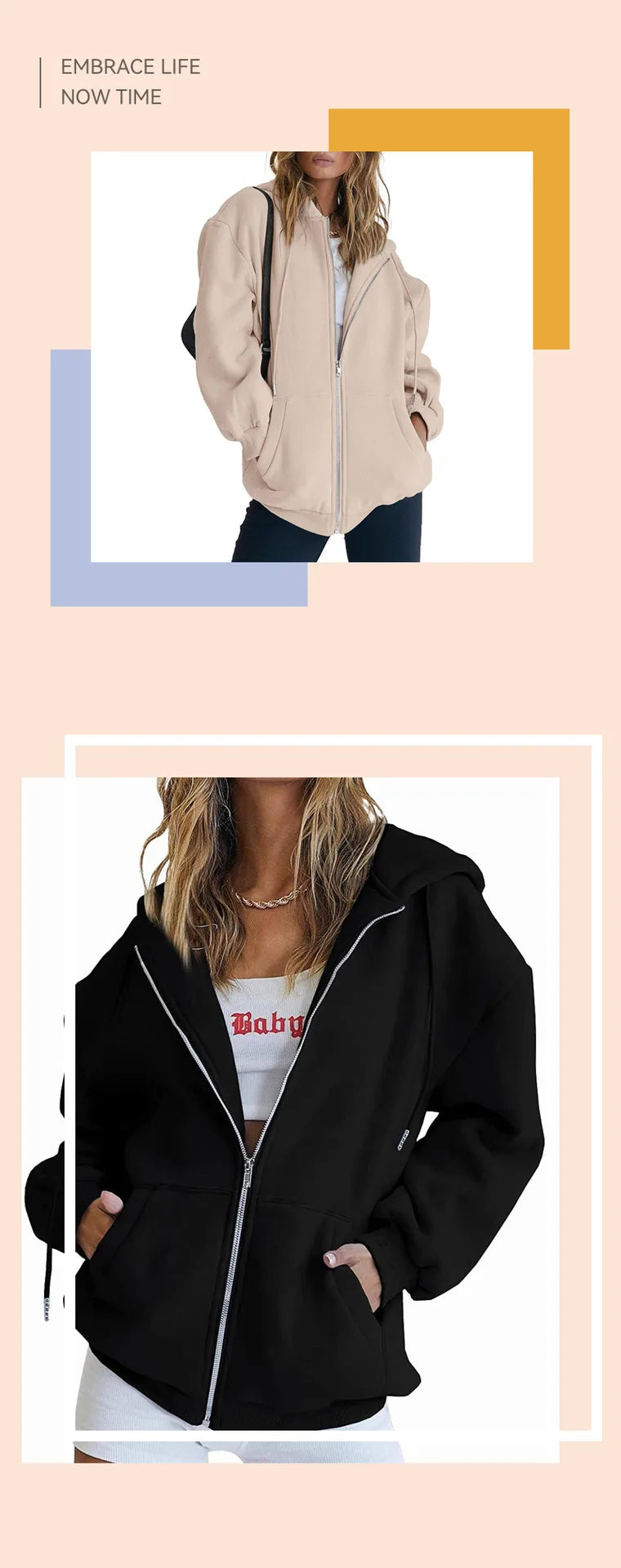 Women’s Gray Zip-Up Hoodie Sweatshirt – Autumn Winter Long Sleeve Jacket with Pockets