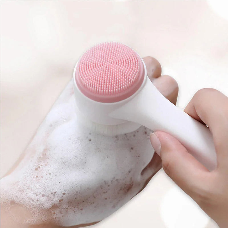 3D Double-Sided Silicone Facial Cleansing Brush - Soft Bristle Face Wash & Massage Exfoliator