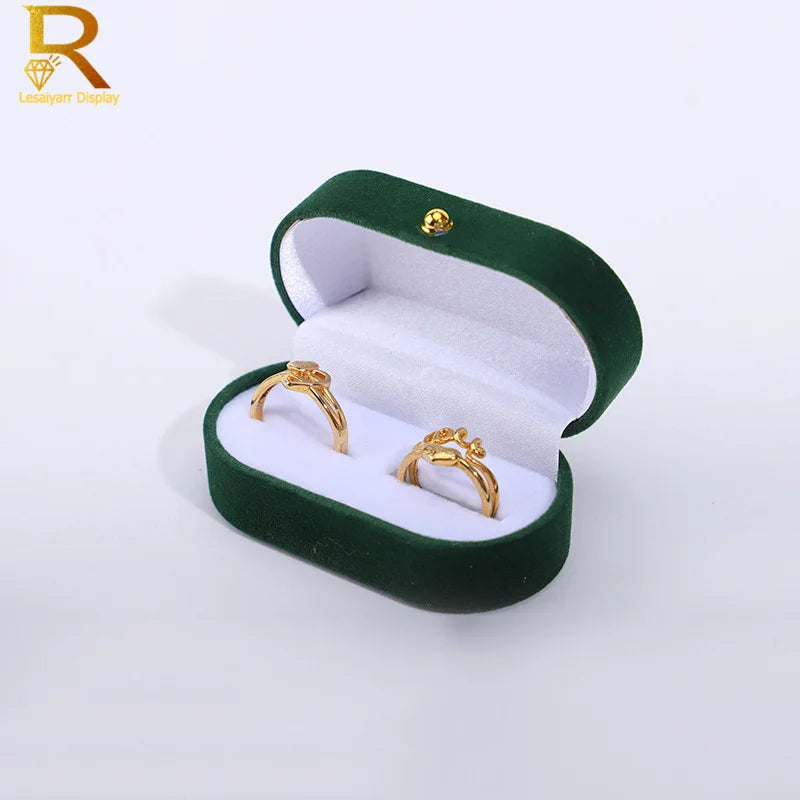 Velvet Jewelry Ring Box — Double Ring Organizer Trinket Box for Wedding & Gift