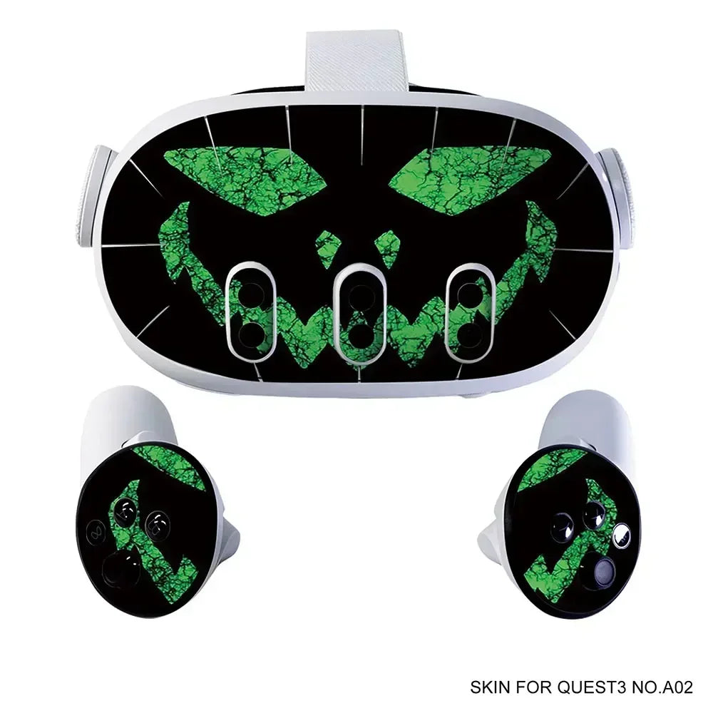 Vinyl Skin Sticker for Meta Quest 3 VR Headset & Controllers – PVC Halloween Pattern Decal Wrap Cover for Oculus Quest 3 Accessories