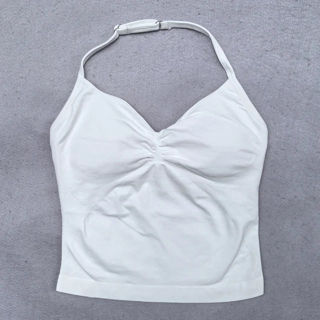 Women’s Adjustable Strappy Sports Top Open Back Gym Yoga Crop Top with Built-in Fastener Fitness Workout Wear