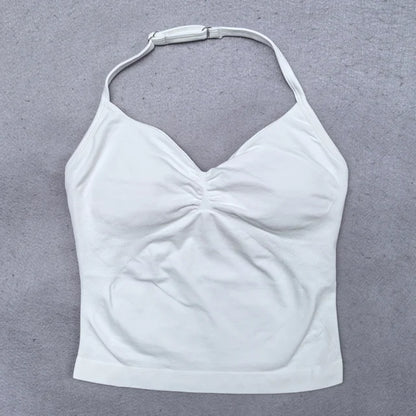 Women’s Adjustable Strappy Sports Top Open Back Gym Yoga Crop Top with Built-in Fastener Fitness Workout Wear