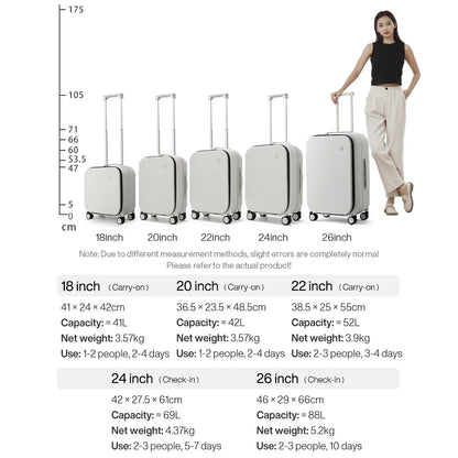 Mixi PC Aluminum Frame Suitcase — Front-Opening Rolling Travel Luggage, 20", 24" & 26" Carry-On M9291