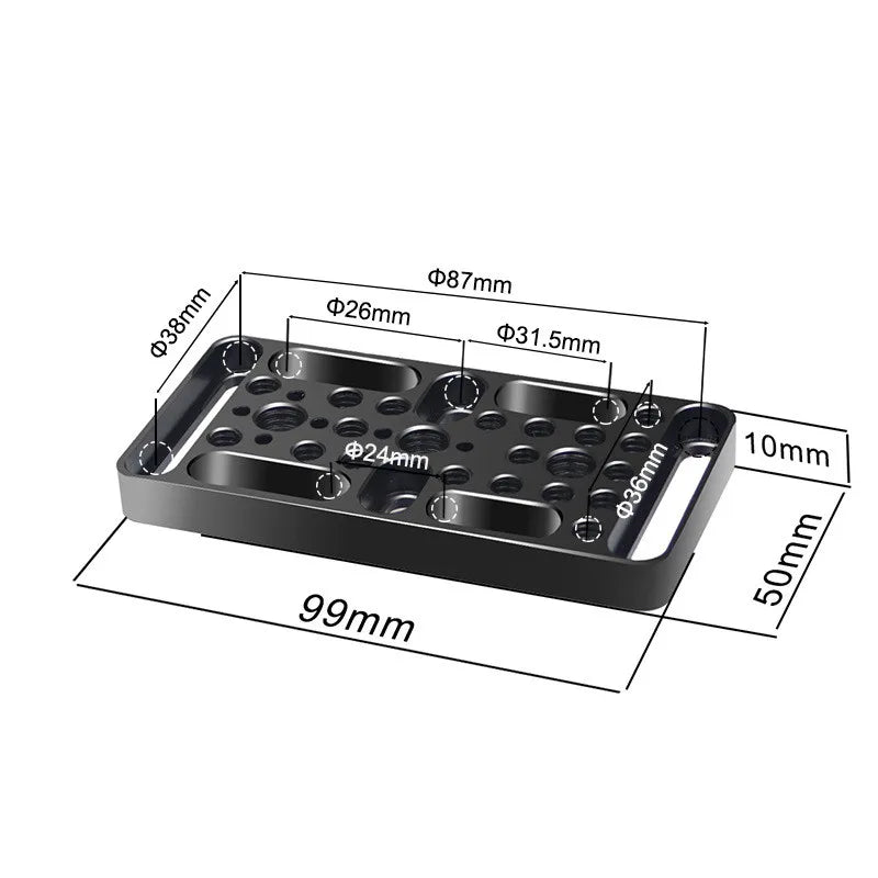 Switching Cheese Plate Camera Mount – Universal Railblock Dovetail Adapter for DSLR Camera Cage Rig with Short Rod Expansion & Accessory Mounting Plate