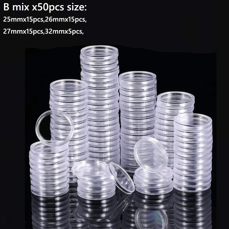 10/25pc Transparent Plastic Coin Capsules – 21-45mm Coin Storage and Collecting Case Holder
