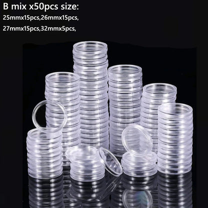 10/25pc Transparent Plastic Coin Capsules – 21-45mm Coin Storage and Collecting Case Holder