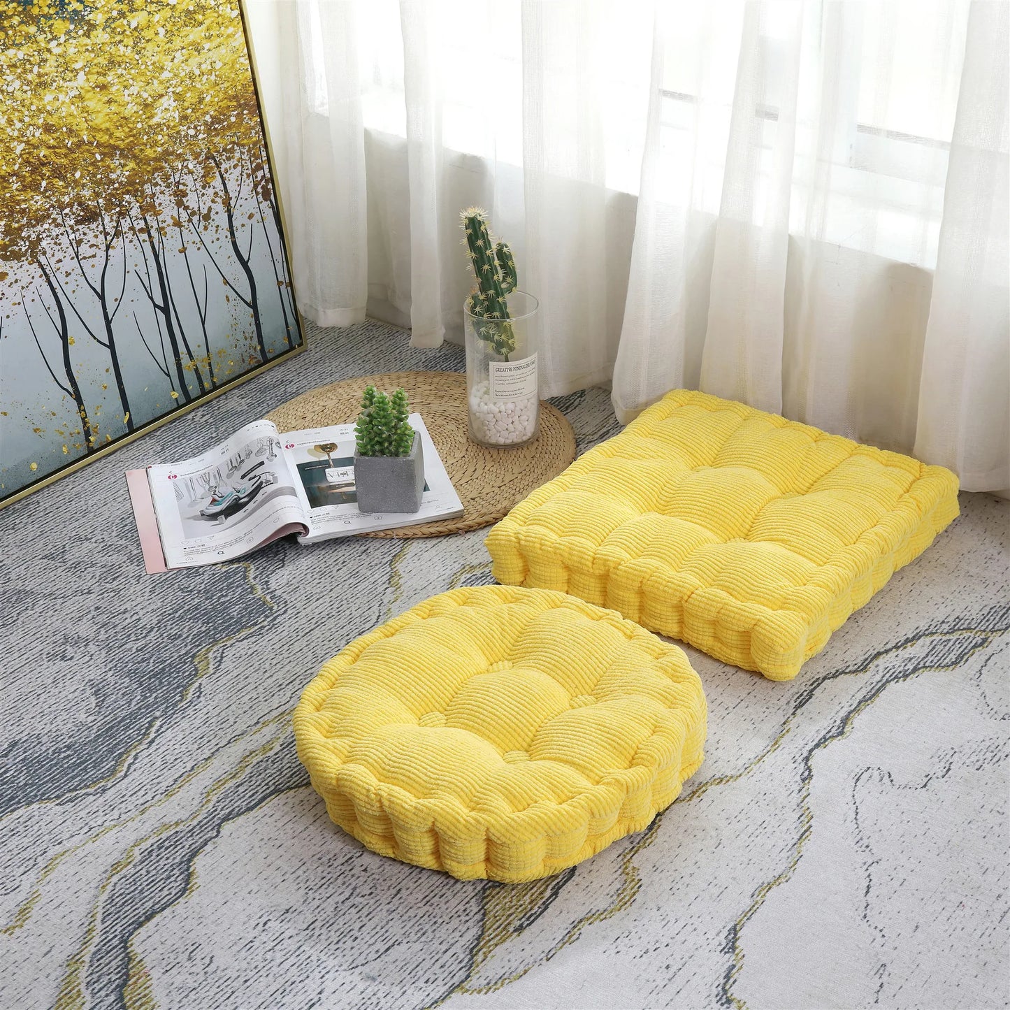Meditation Floor Square Pillow – Thick Tufted Cushion for Yoga, Balcony, Chair & Seating