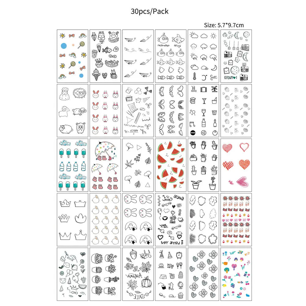 30pcs Black Temporary Tattoo Stickers - Flower Butterfly Rose Moon Star Mandala Designs for Hand, Chest & Body Art