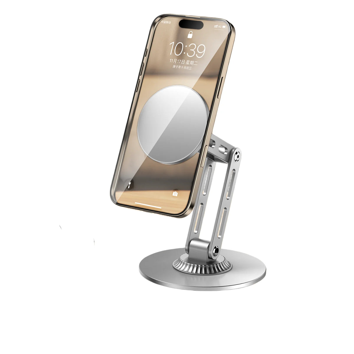 Portable Rotating Magnetic Phone Stand – MagSafe-Compatible Suction Desktop Holder for iPhone 17, 16, 15, 14, 13, and 12 Pro Max