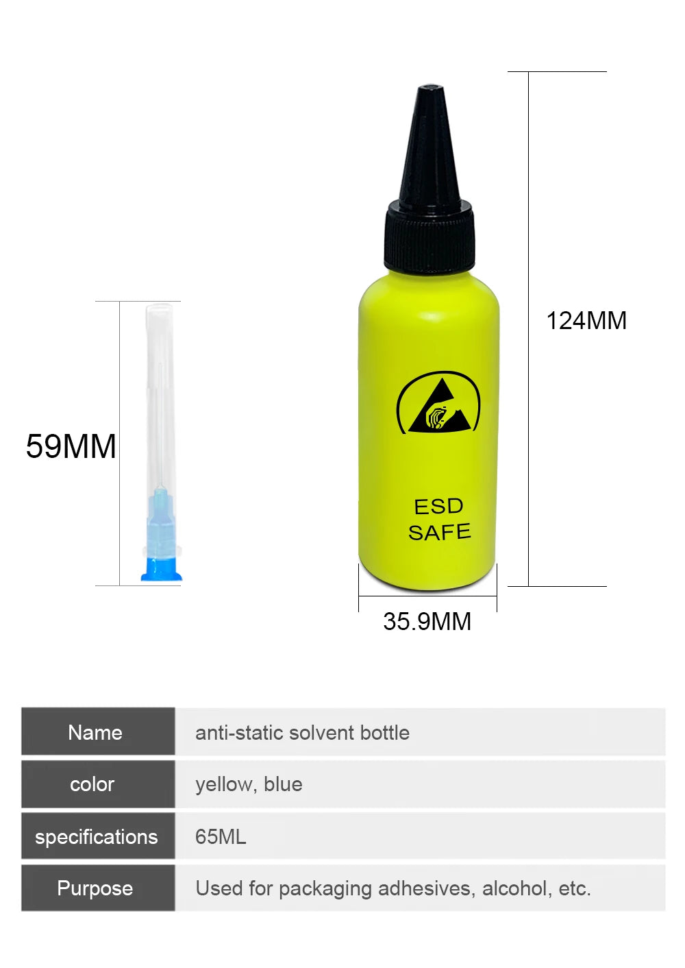 65ML Anti-Static Solvent Dispensing Bottle – Leak-Proof Alcohol Rosin Water Bottle with Needle for Mobile Phone Repair
