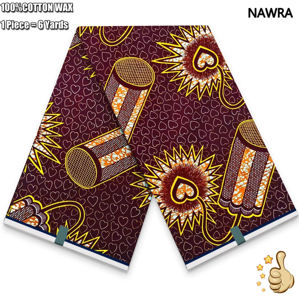 100% Cotton African Real Wax Fabric - Ankara Batik Pagne Sewing Material for Women's Dresses