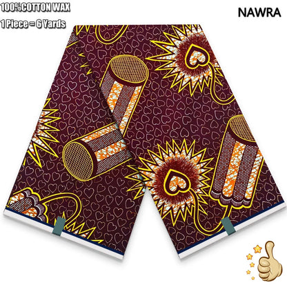 100% Cotton African Real Wax Fabric - Ankara Batik Pagne Sewing Material for Women's Dresses