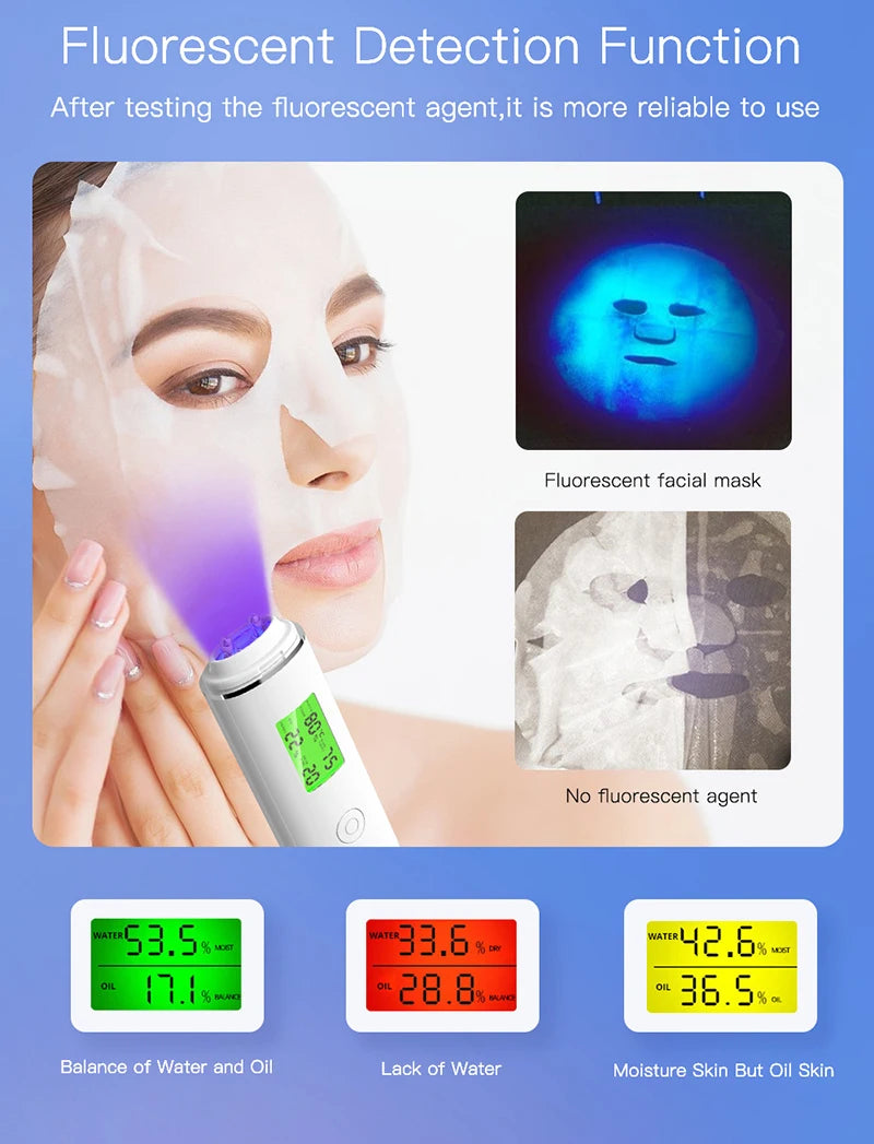 LCD Digital Skin Analyzer Pen — Face Tester for Moisture, Oil & Skin Health with Fluorescent Display