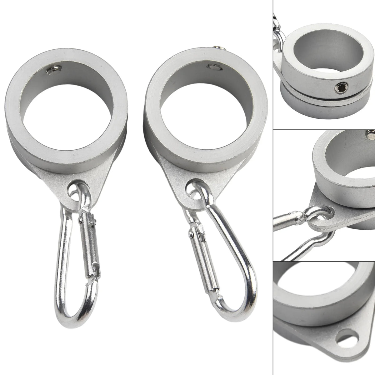 2-Piece Aluminum Flagpole Rings - 360° Rotating Anti-Wrap Flag Mounts with Carabiners for 0.75–1.02 Inch Poles