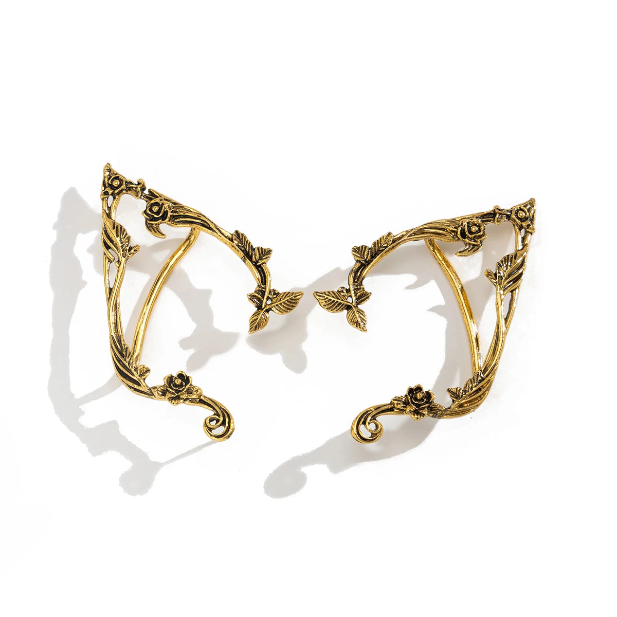 Gold Elf Flower Leaf Ear Cuffs - Fairy-Inspired Clip-On Earrings for Women & Girls