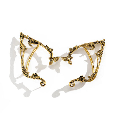 Gold Elf Flower Leaf Ear Cuffs - Fairy-Inspired Clip-On Earrings for Women & Girls