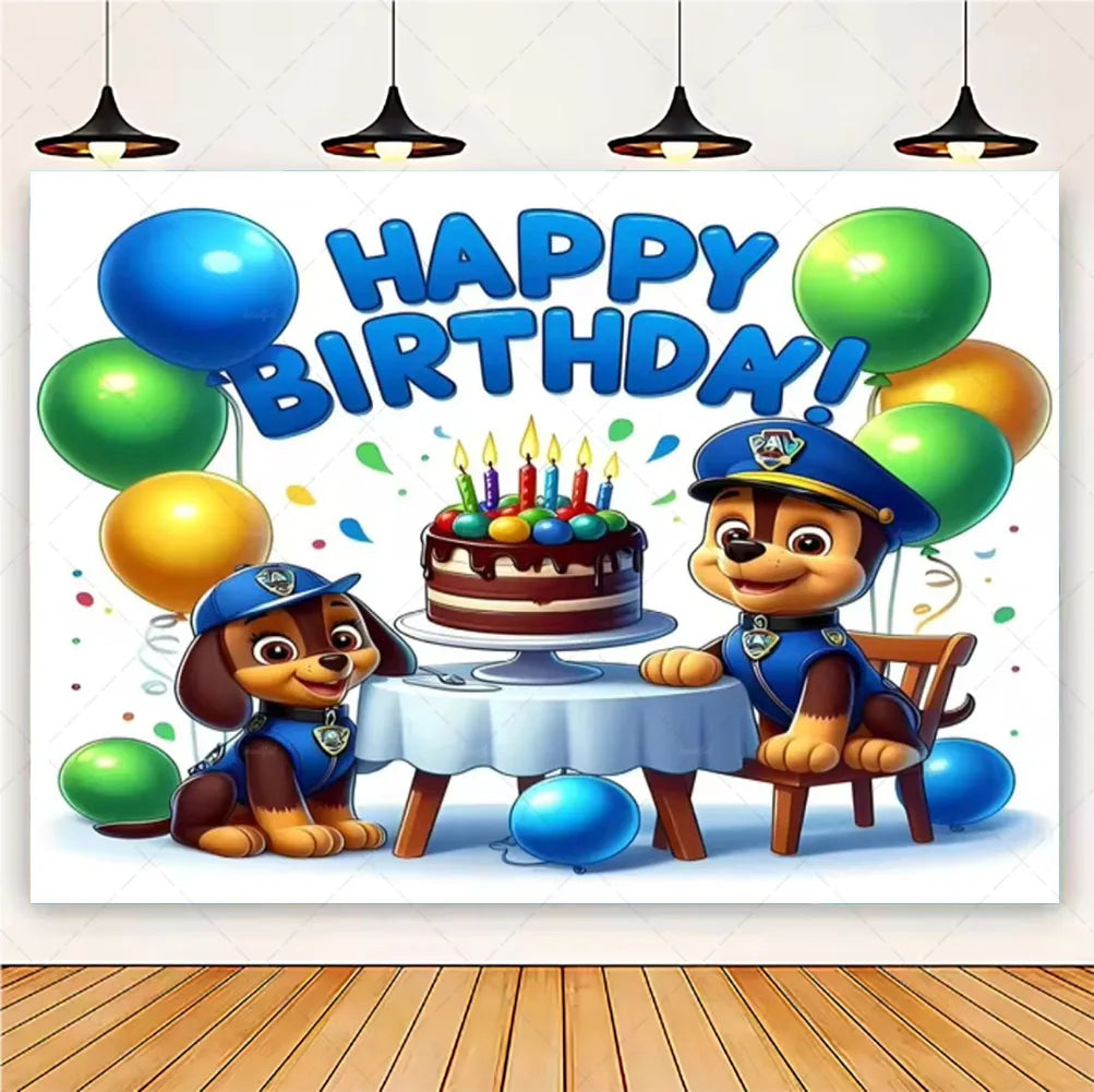 PAW Patrol Cartoon Puppy Birthday Party Backdrop – Animation Theme Decoration Background for Kids Party & Baby Shower Supplies Gift
