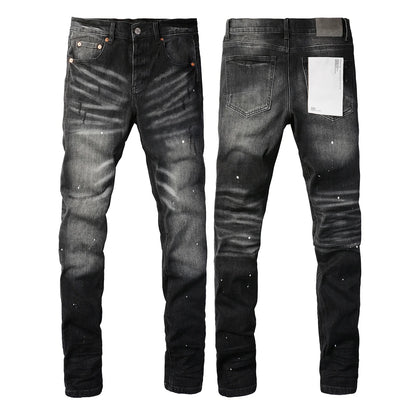 2025 Men’s High Street Ripped Skinny Jeans — Low Rise Blue Distressed Denim Fashion Repair Trousers 9003